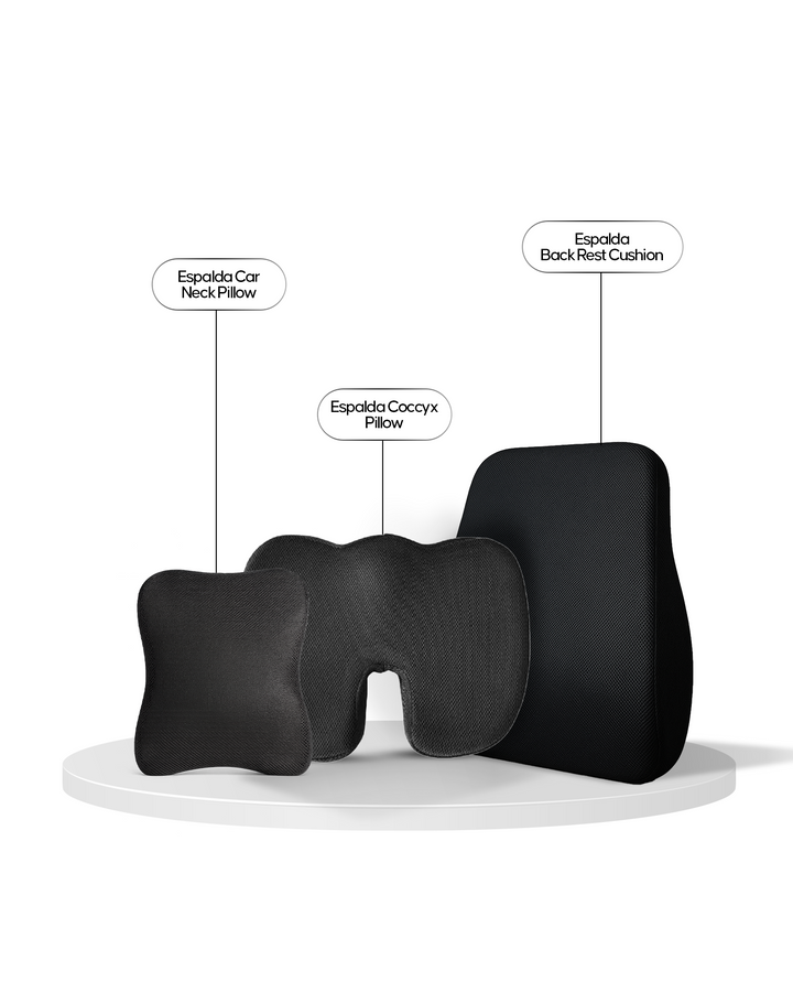 Espalda Car + Office Ergonomic Combo – 3-in-1 Neck, Back & Coccyx Support Set