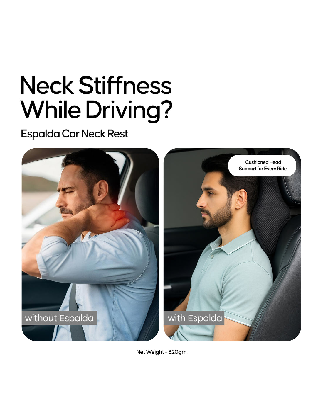 Espalda Car Neck Rest | Memory Foam Head & Neck Support