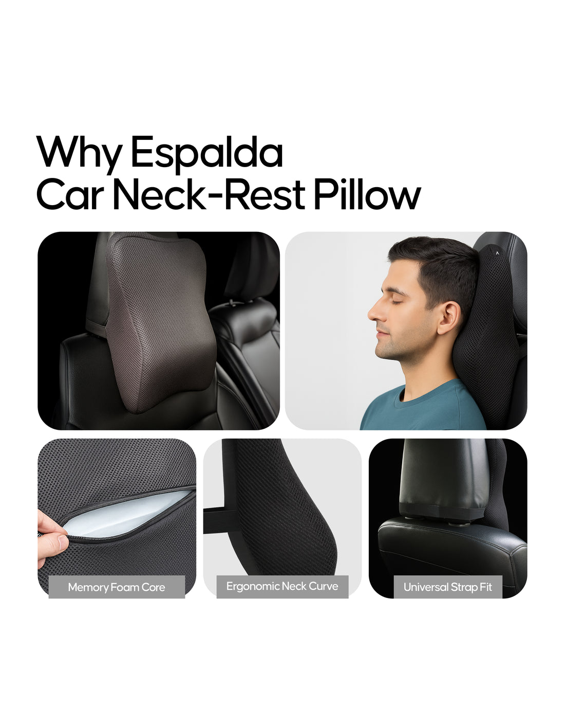Espalda Car Neck Rest | Memory Foam Head & Neck Support